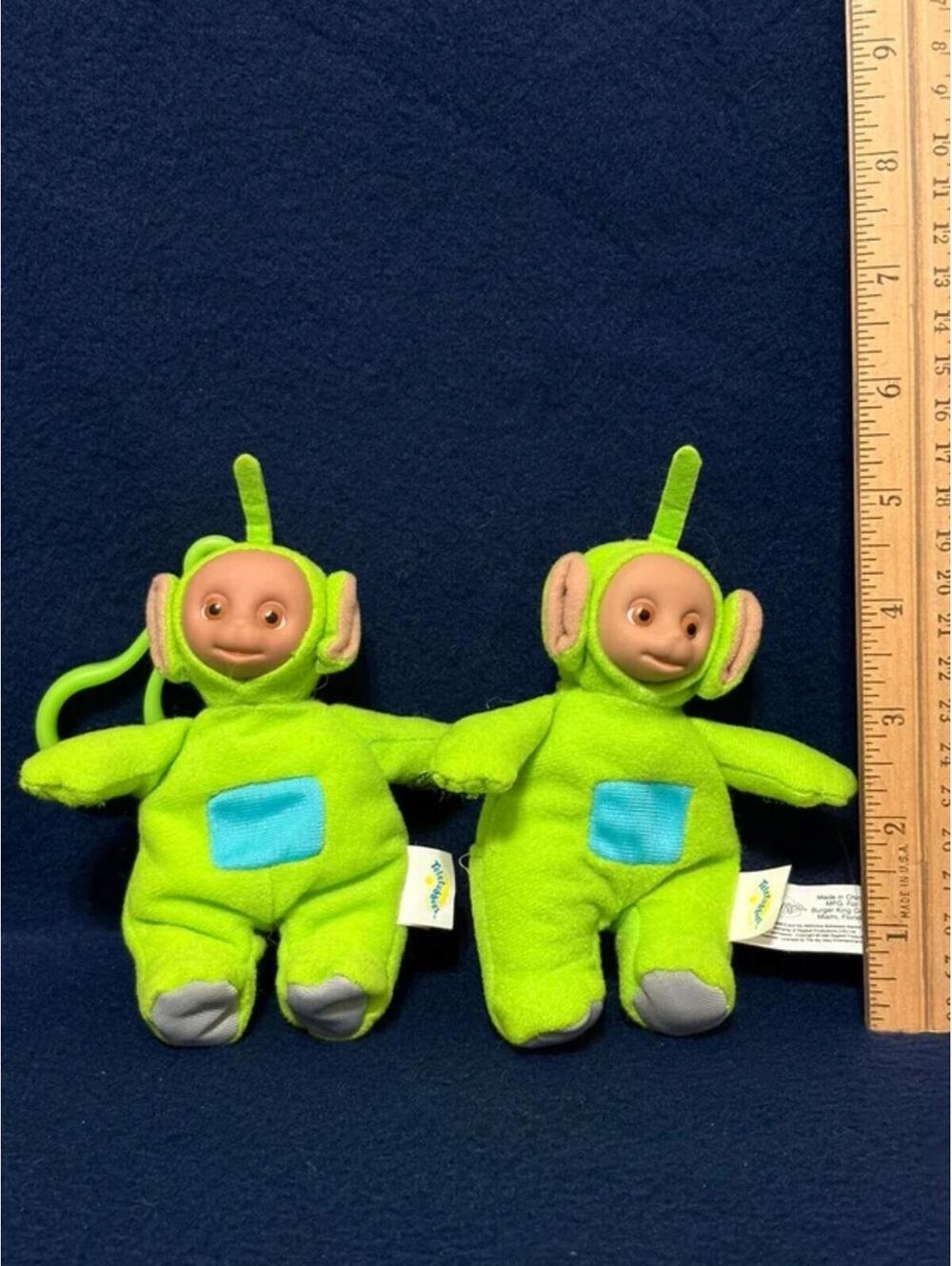 Set of 2 Vintage 1999 Burger King Teletubbies Dipsy Keychain Stuffed Plush Toy